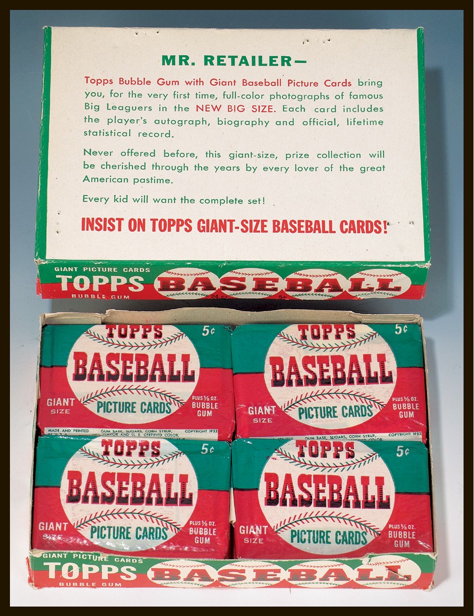 1952 Topps Baseball Five-Cent Wax Box Complete with Unopened Packs
